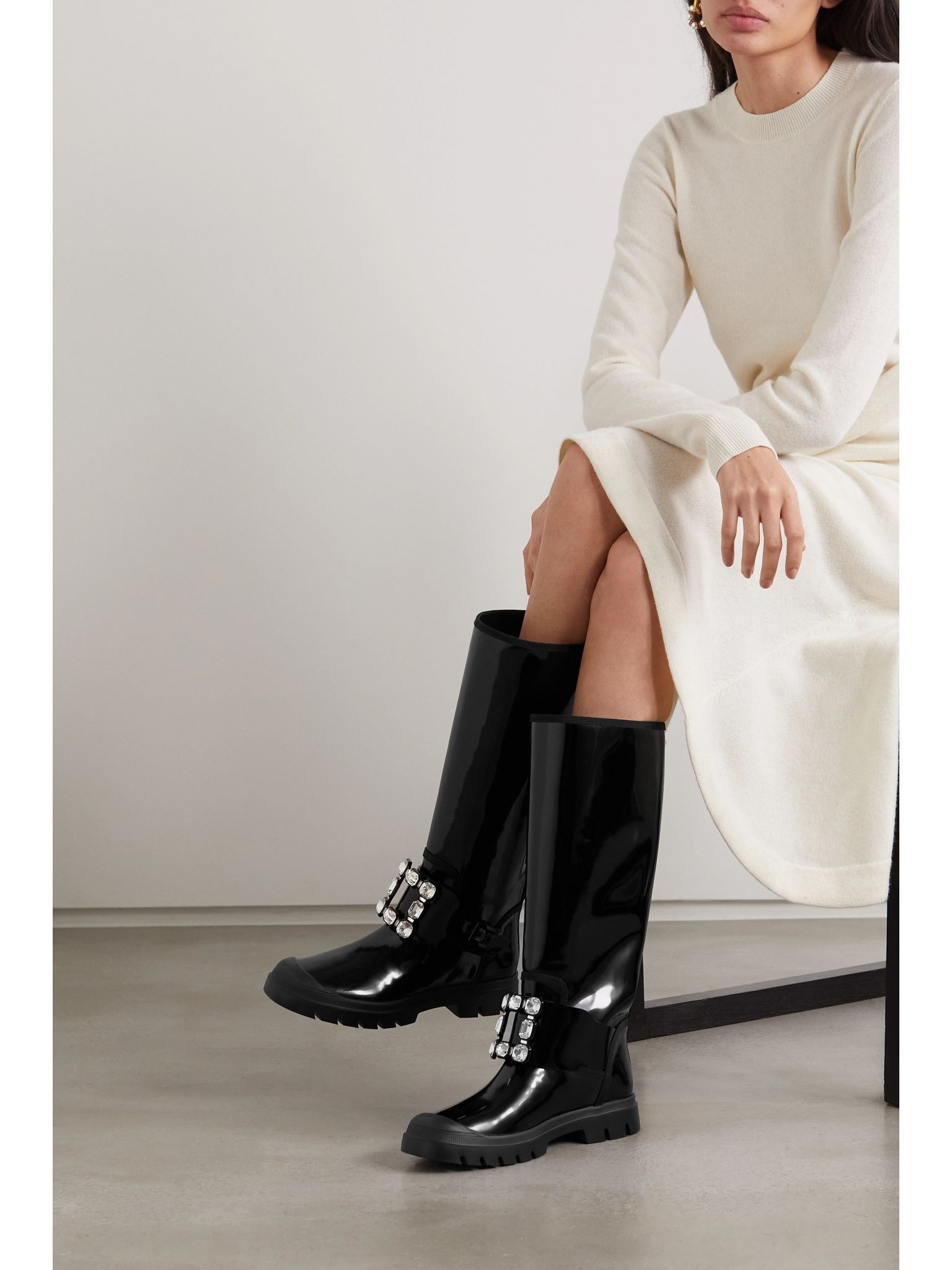 Walky Viv crystal-embellished patent-leather knee boots Black - 2
