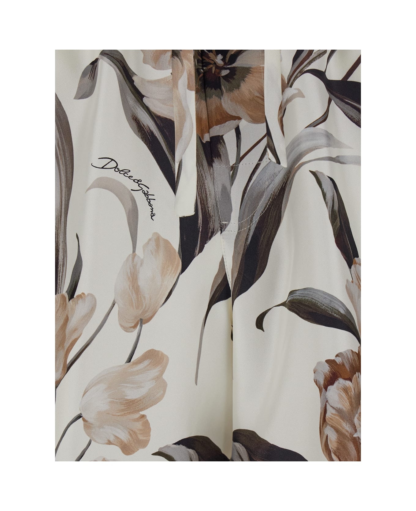 Beige Bermuda Short With Flower Print In Silk Twill Man - 3