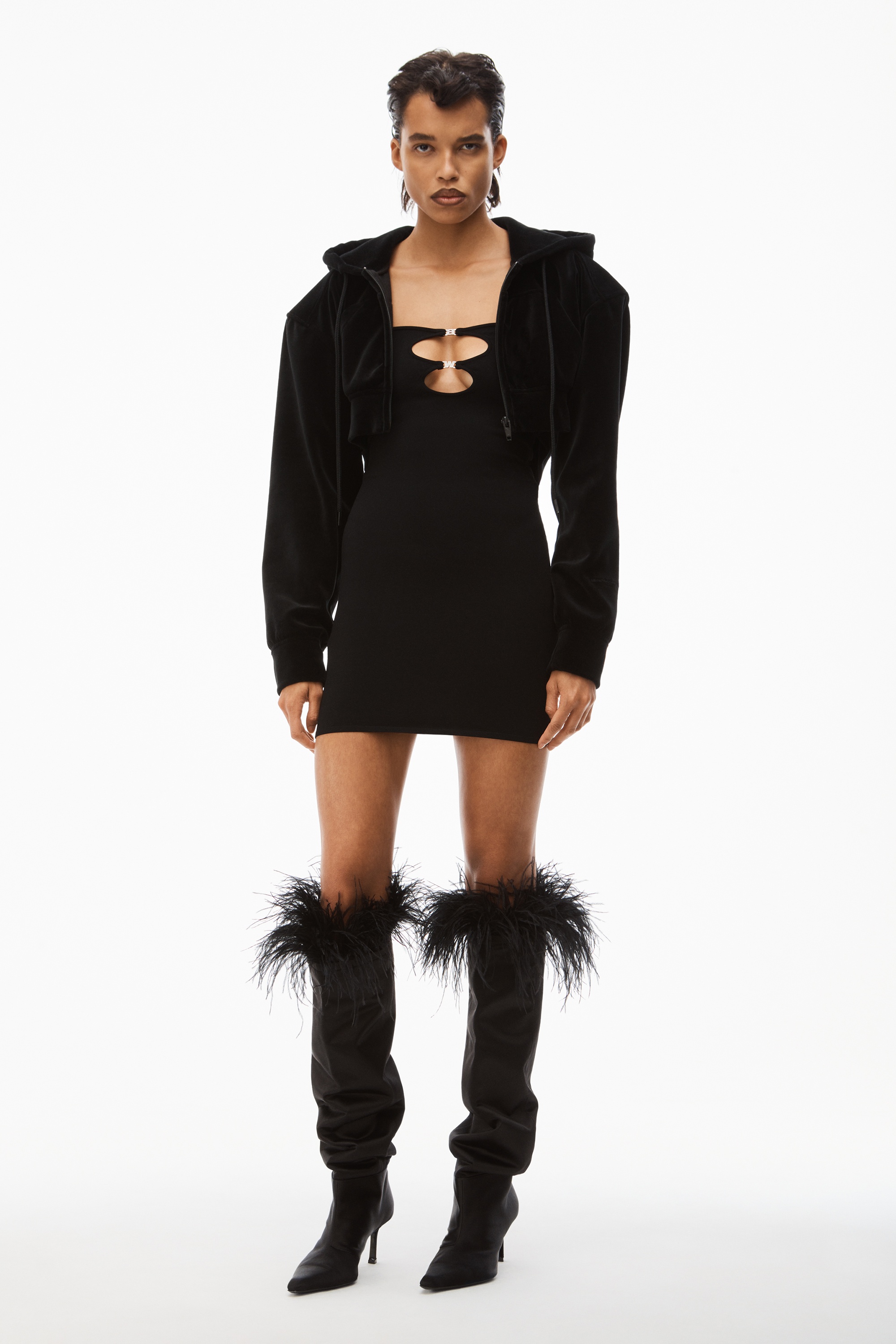 CUT OUT MINI DRESS IN COMPACT VISCOSE - 2