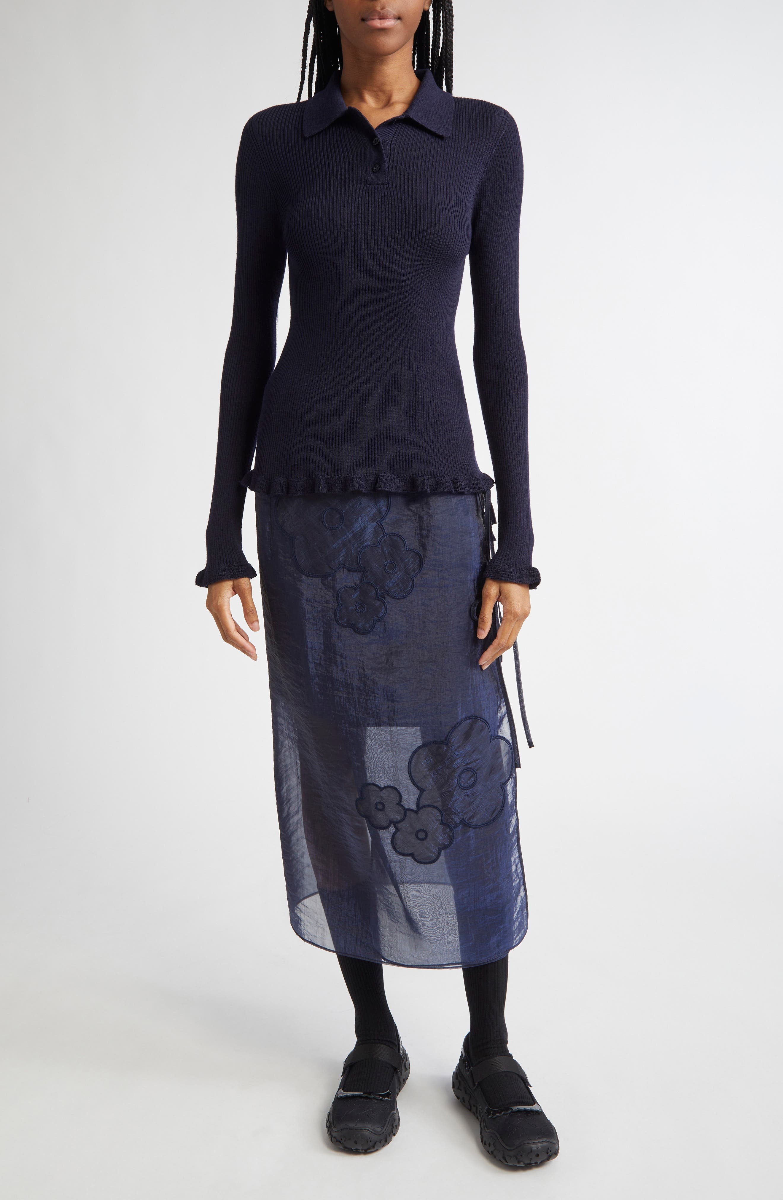 Cecilie Bahnsen April Floral Embroidered Wrap Skirt in Navy at Nordstrom - 2