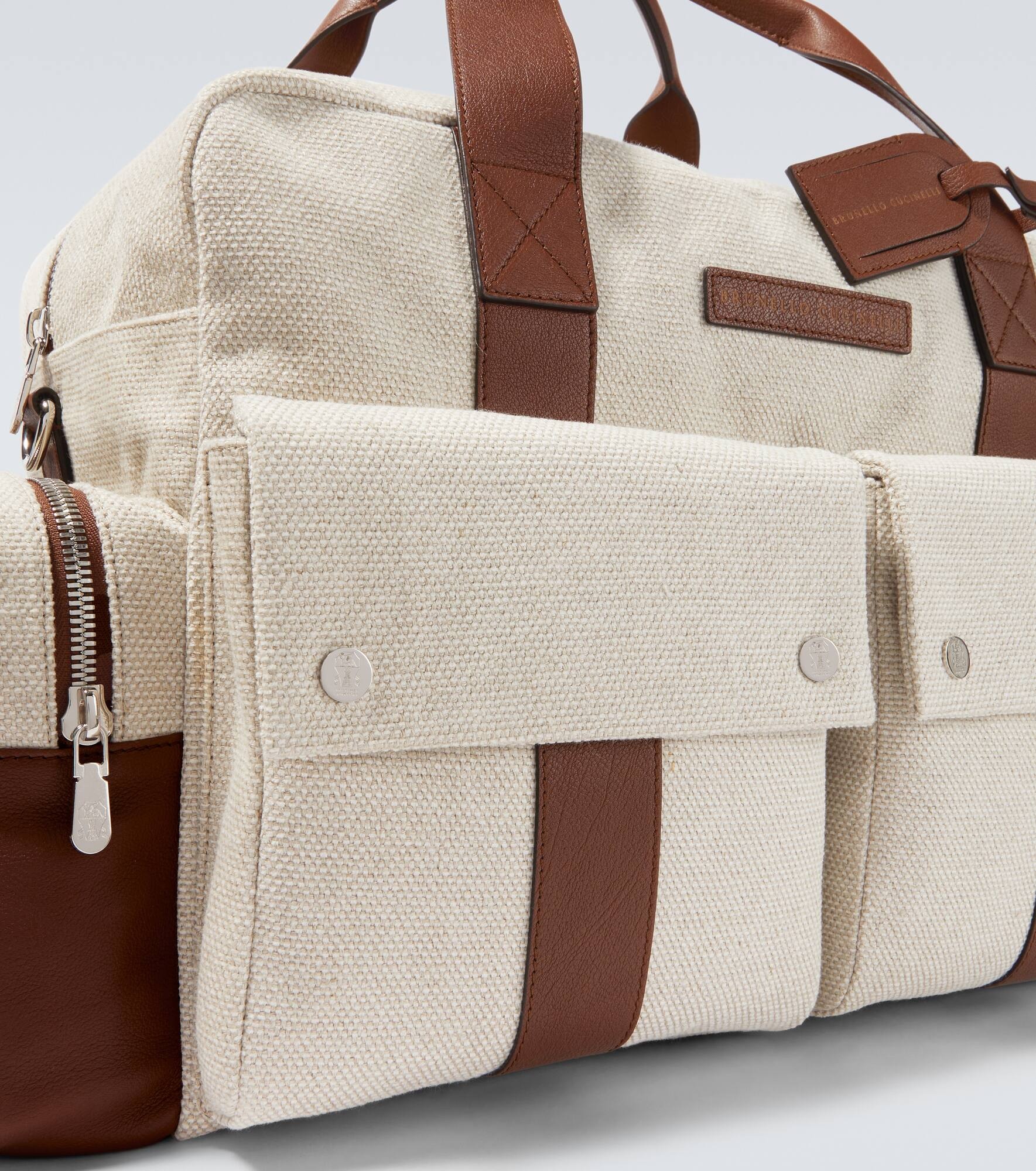 Leather-trimmed canvas duffel bag - 6