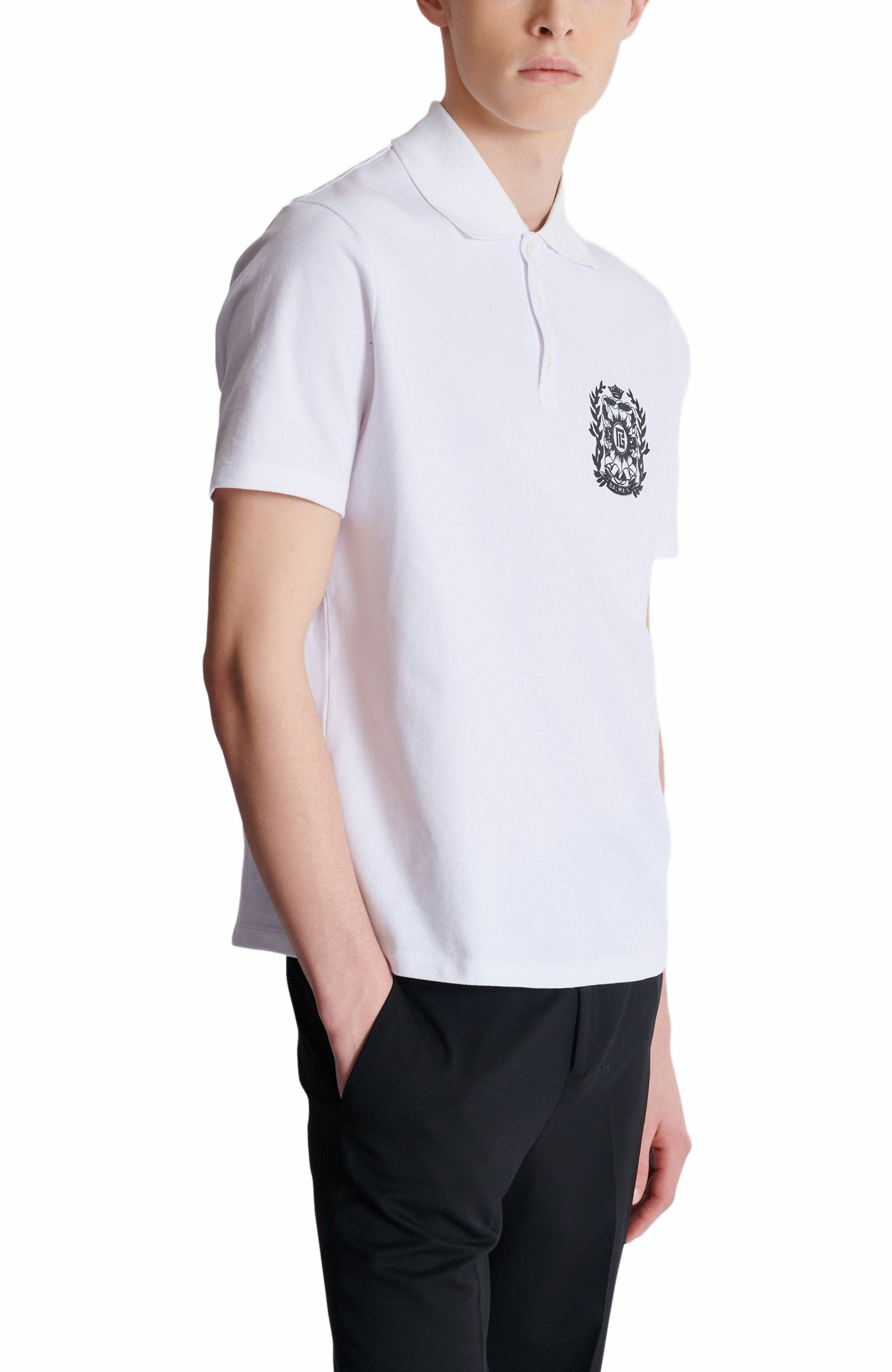 Balmain Cotton polo shirt with Écusson print in White at Nordstrom - 4