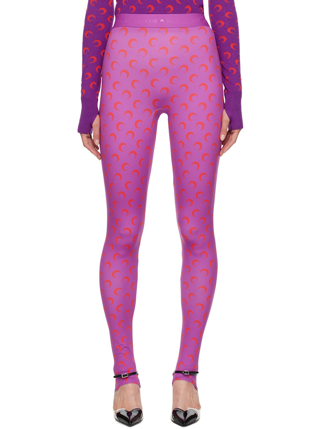 Marine Serre Purple All Over Moon Leggings | REVERSIBLE