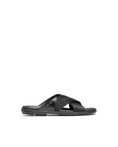 Prada Brushed leather and nylon tape crisscross slides outlook