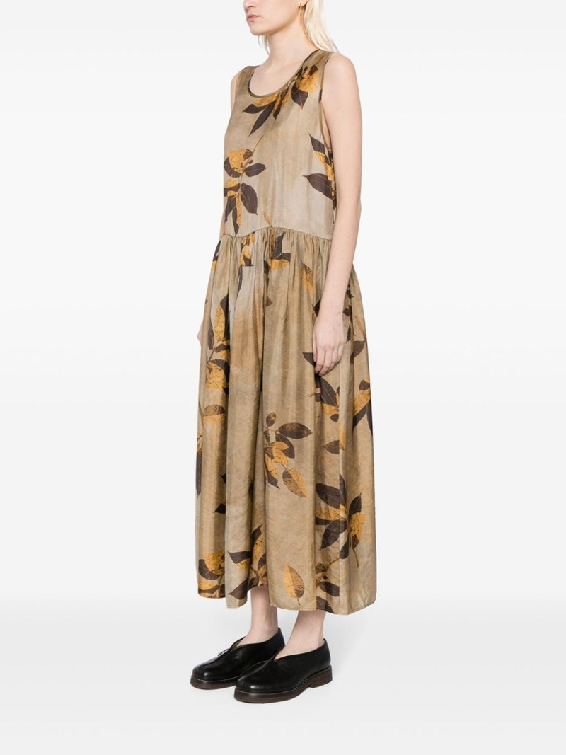 leaf-print gathered-waist midi dress 3