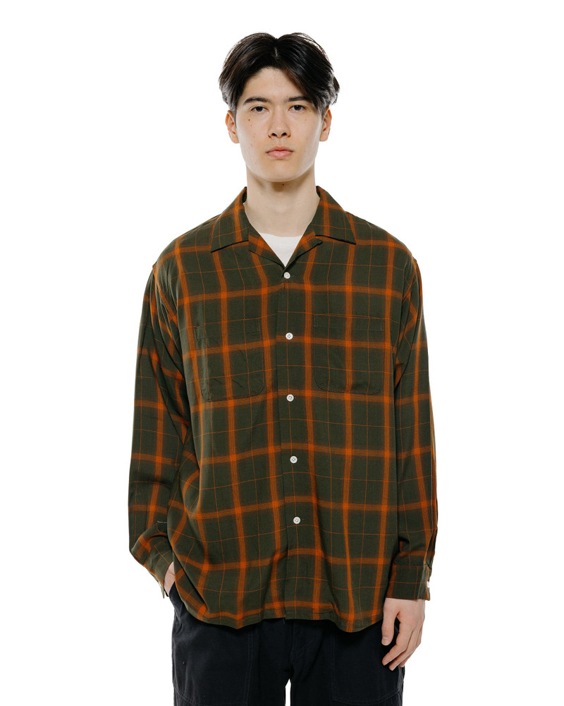 BEAMS PLUS Open Collar Ombre Plaid Green Mustard Ombre outlook