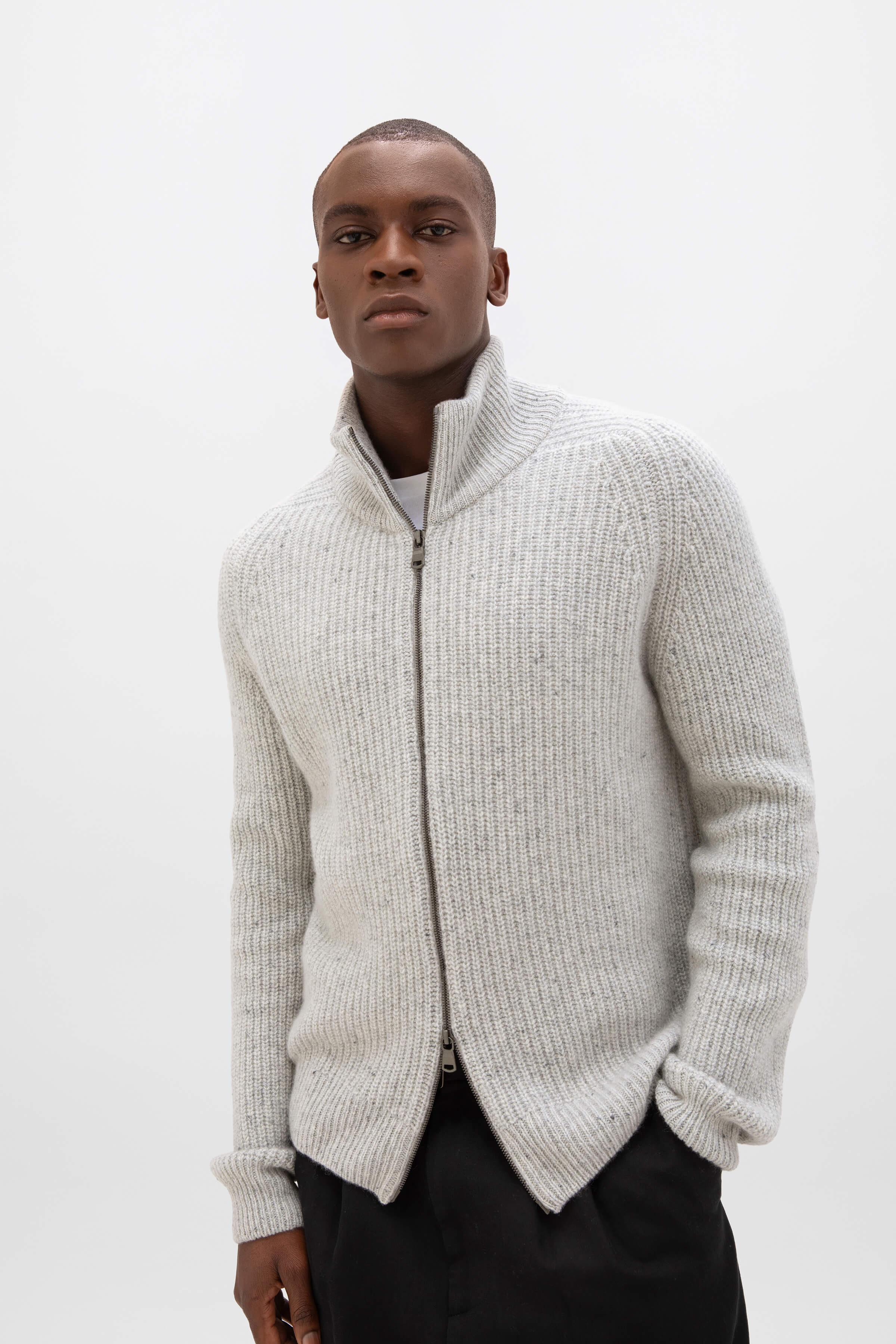 Donegal Ribbed Grey Zip Cardigan - 1
