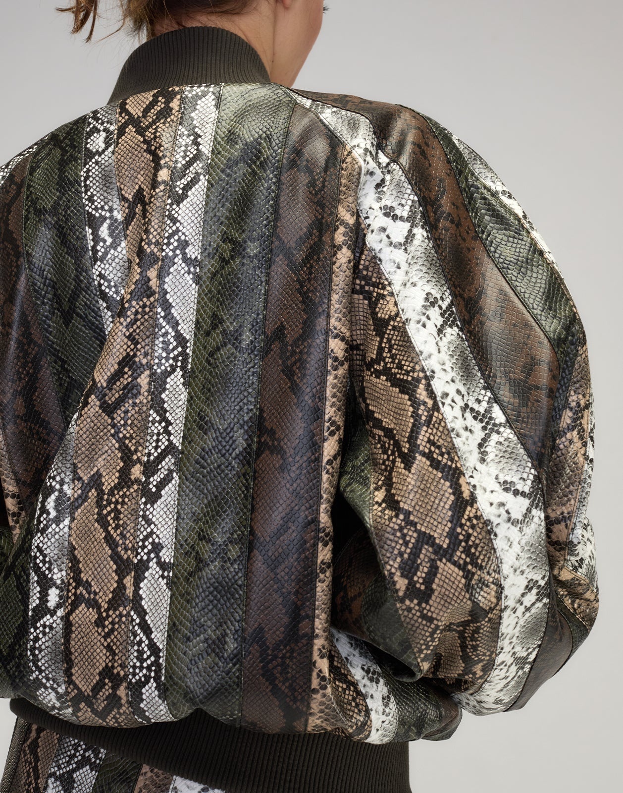 Snake-Embossed Vegan Leather Bomber Jacket - 5