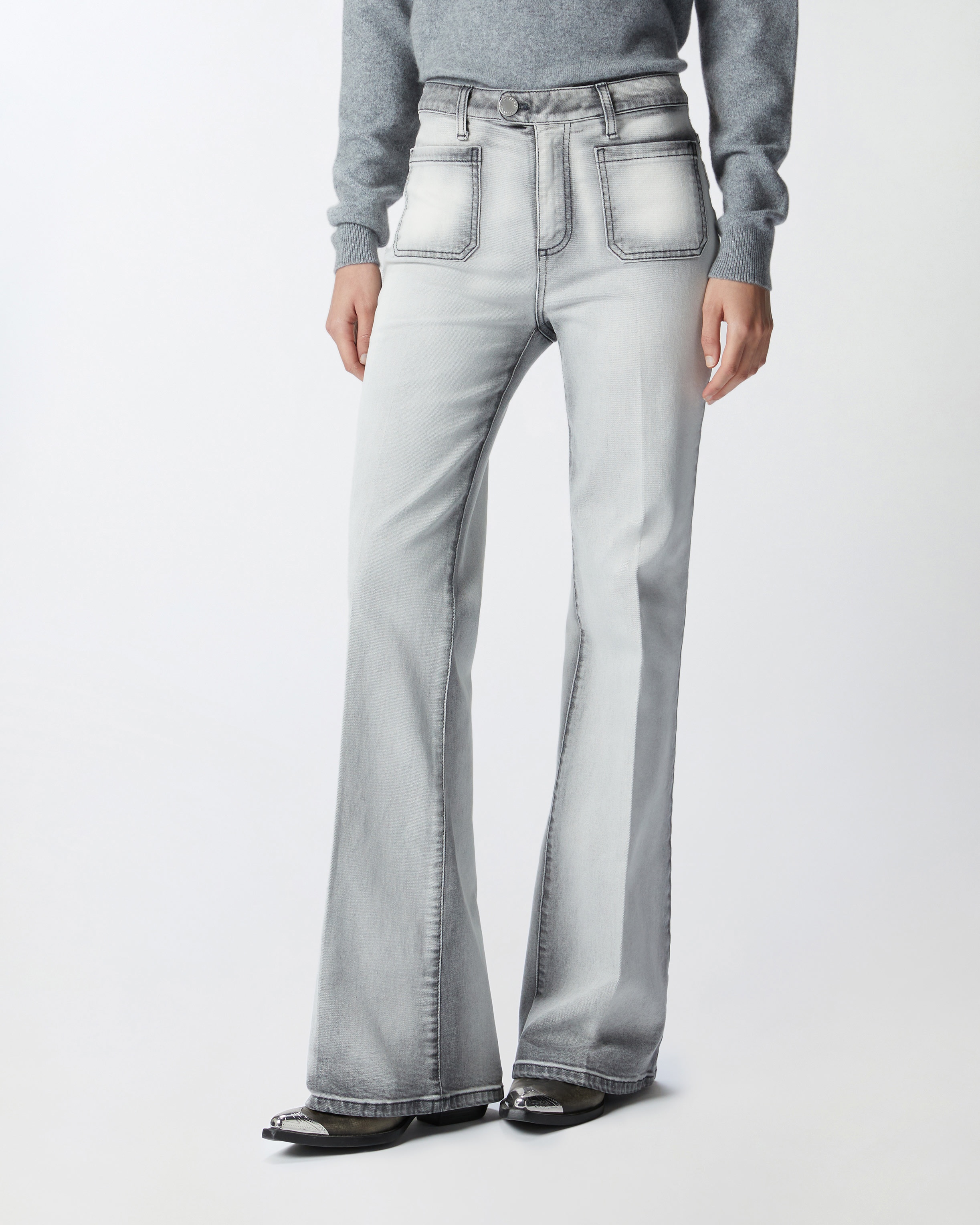 LIGHT GREY FLARED JEANS - 3