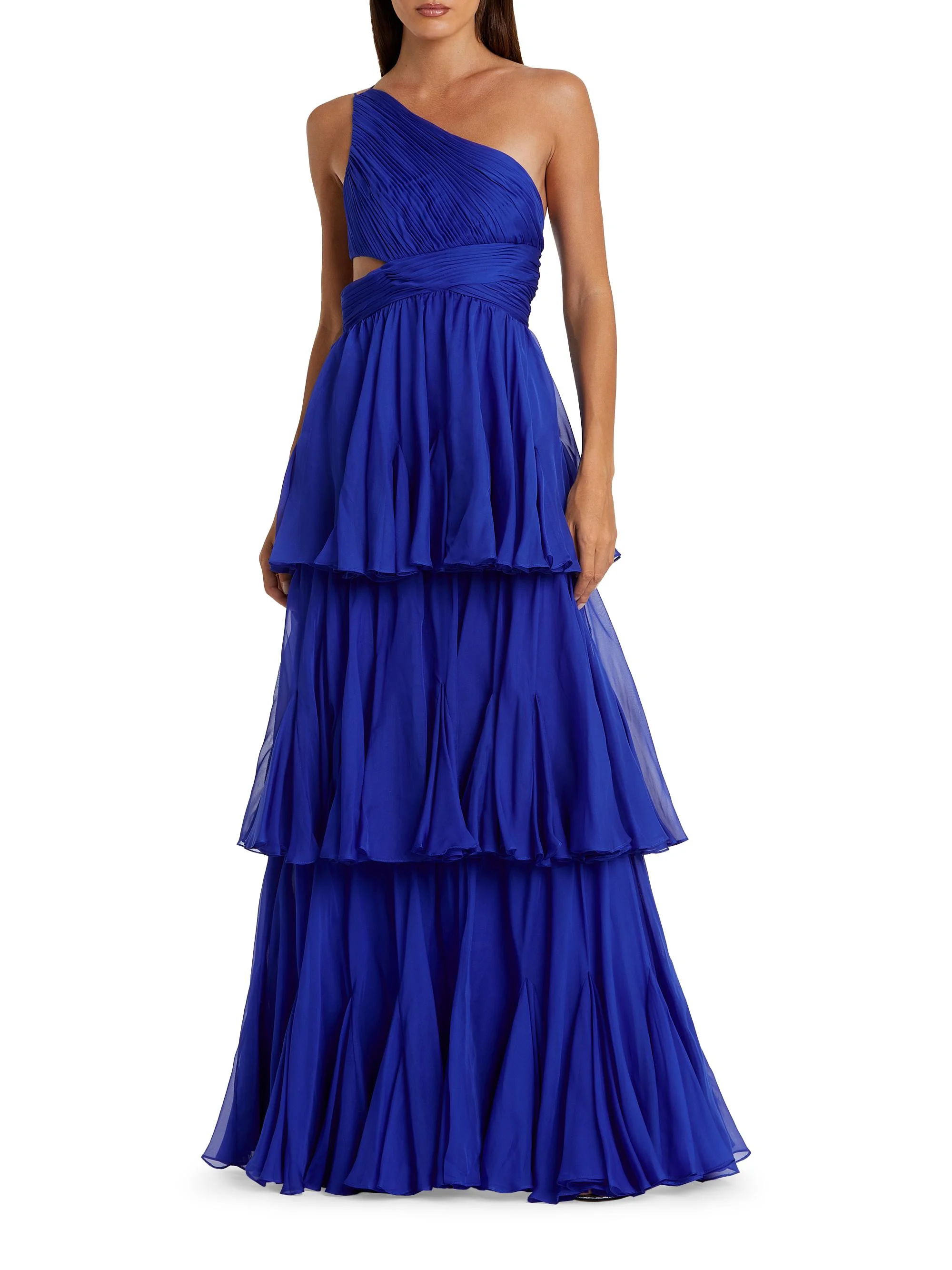 Women's Tiered Chiffon One-Shoulder Gown - Cobalt - 1