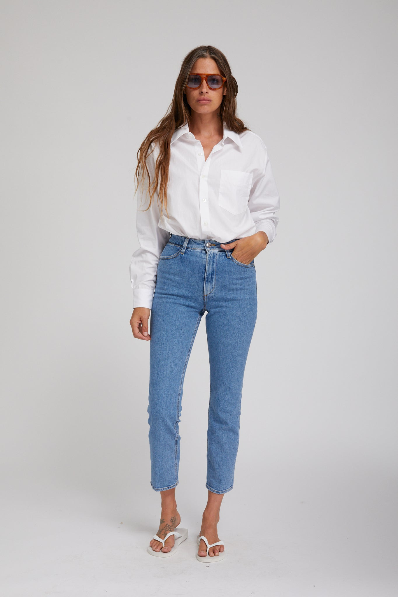WHITE POPLIN SHIRT WITH POCKET - 4