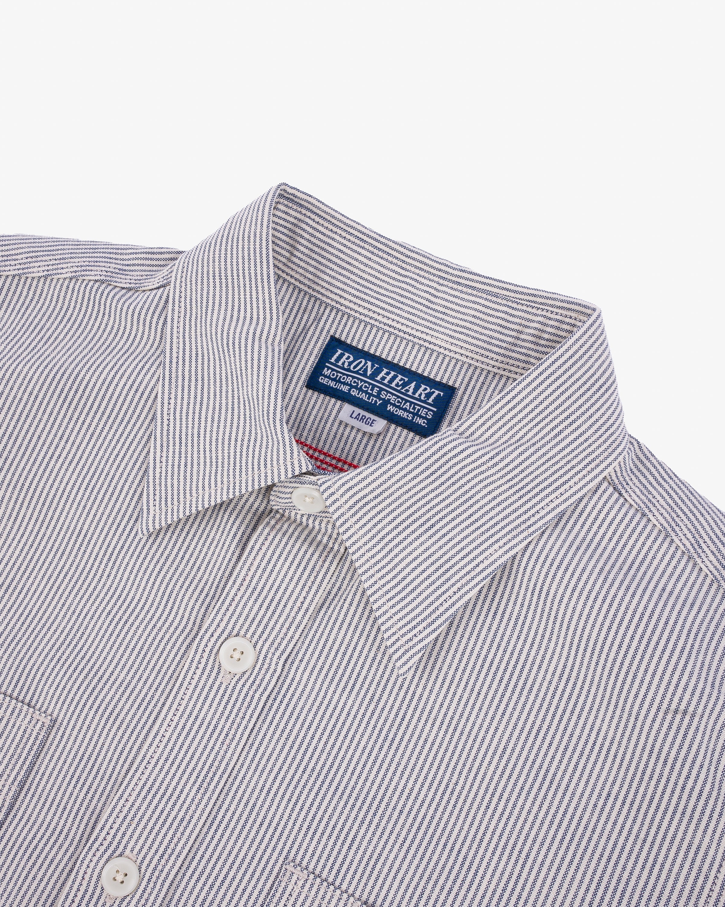 5OZ SELVEDGE OX CLOTH SHORT SLEEVED WORK SHIRT - HICKORY STRIPE - 6