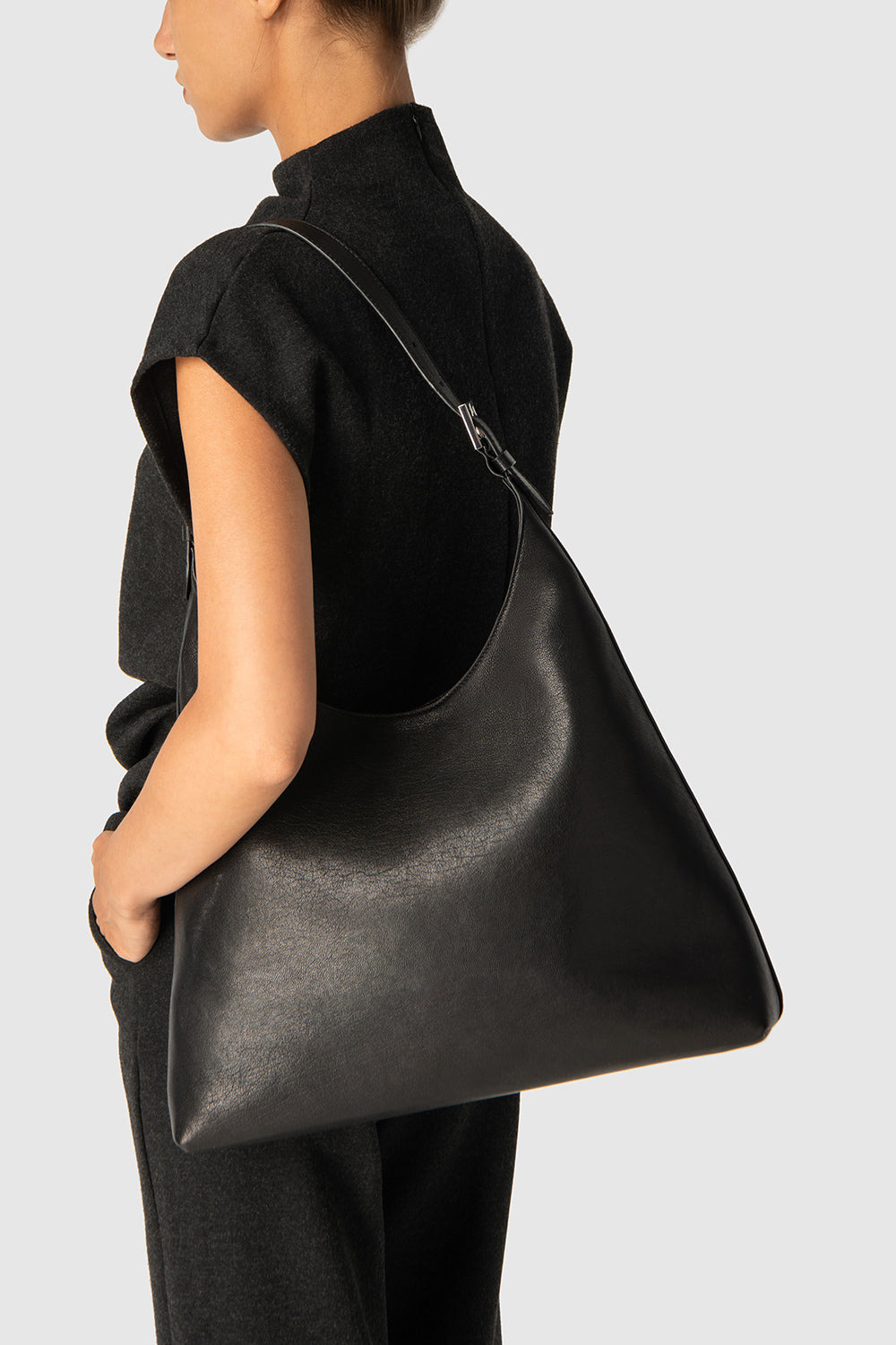 Camryn Black Washed Leather Shoulder Bag - 5