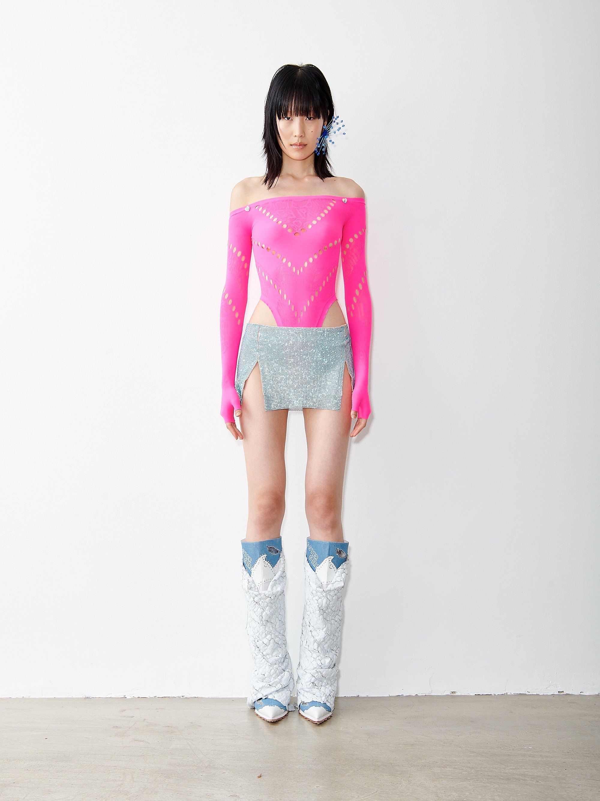 RHINESTONED MIA MICRO SKIRT CERULEAN BLUE - 2