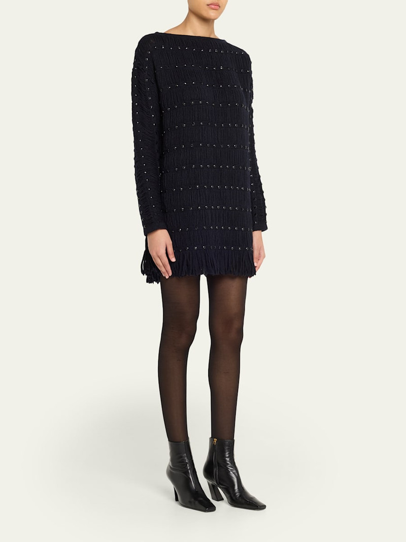 diotima Notte Crystal Fringed Knit Mini Dress outlook