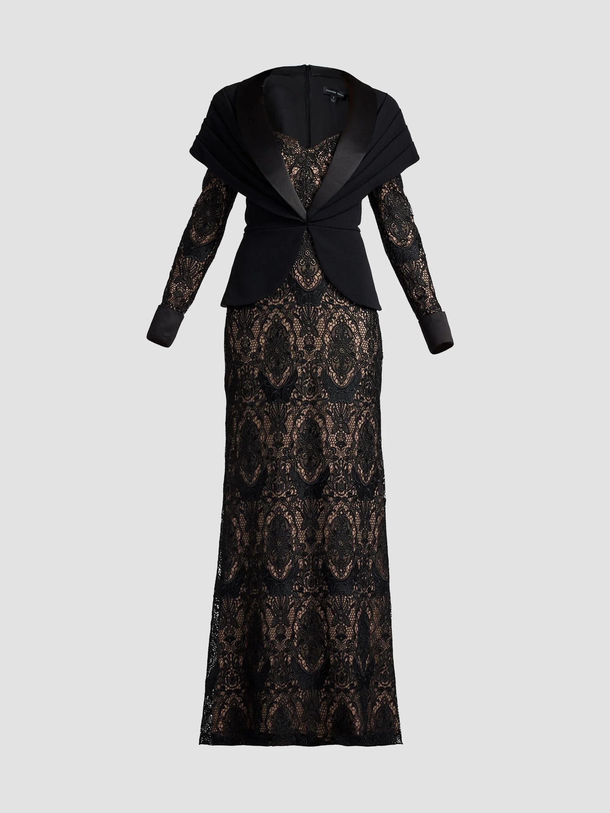 Women's Carlotta Lace Illusion Gown - Black Beige - 1