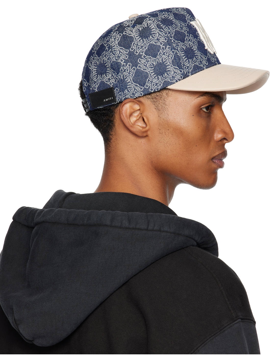 Navy & Beige MA Leather Brim Denim Cap - 3