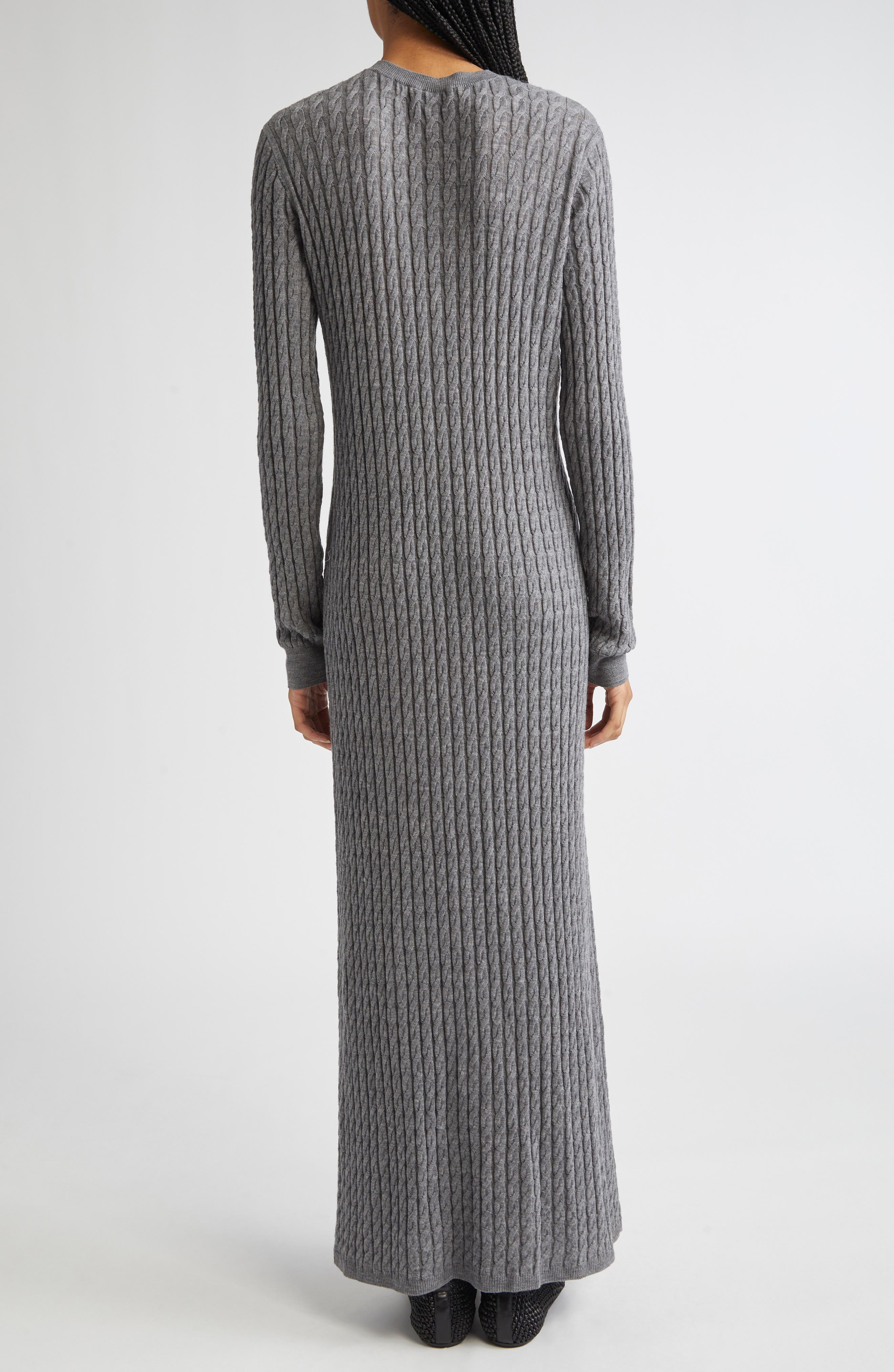 TOTEME Long Sleeve Cable Knit Wool Merino Wool Sweater Dress in Grey Melange at Nordstrom - 2