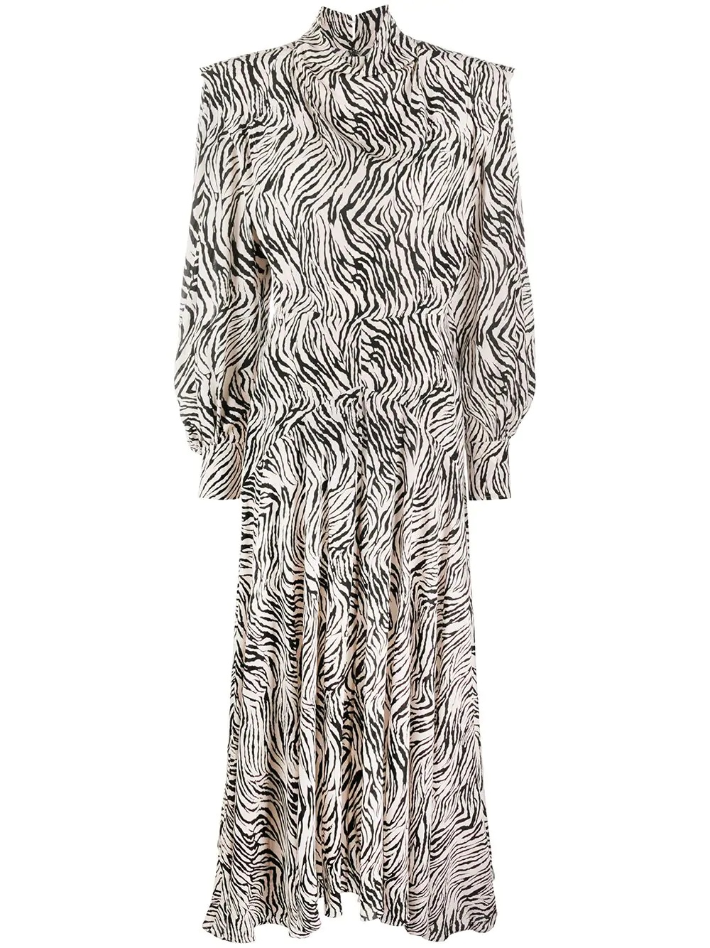 zebra print long-sleeve pleated dress - 1