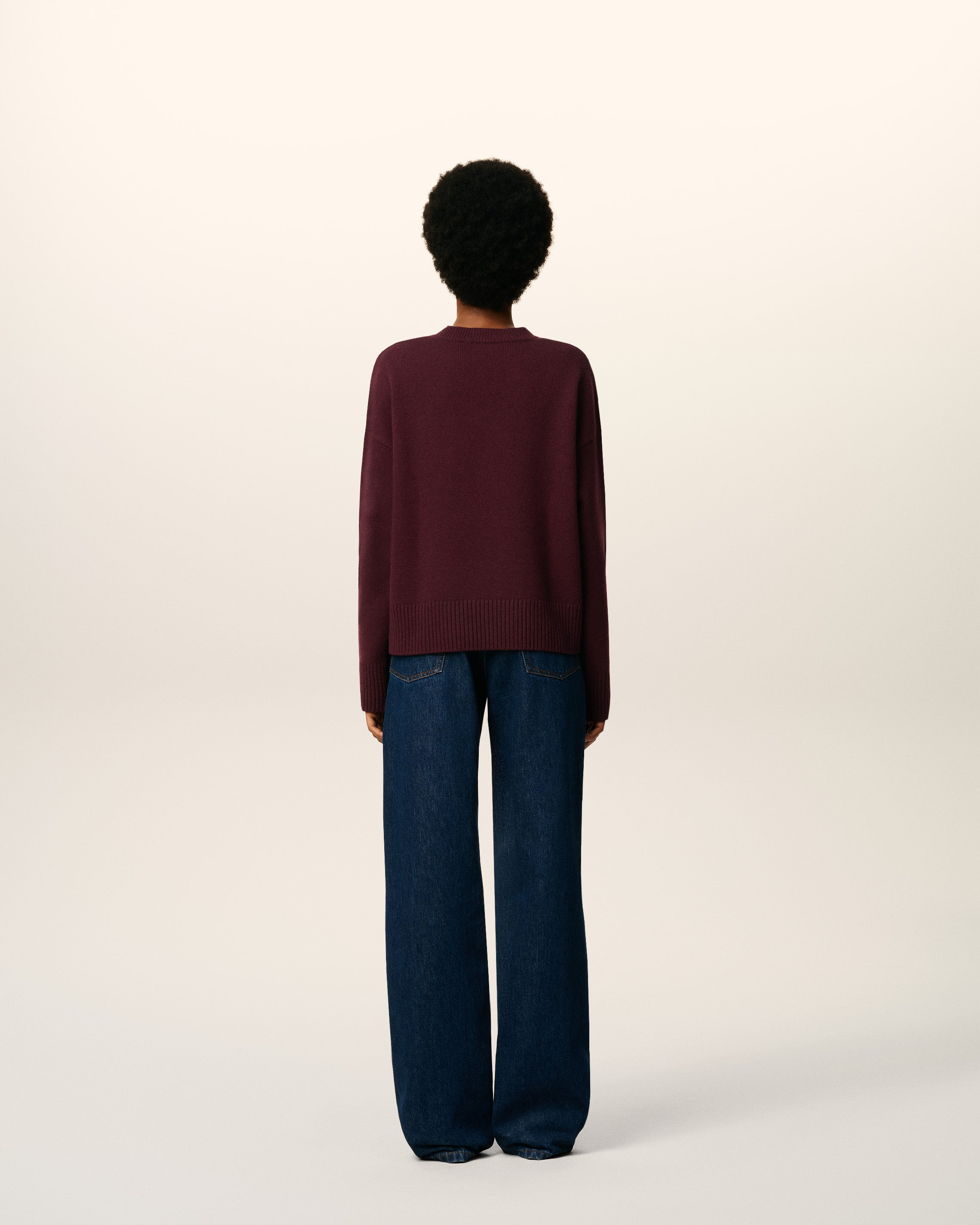 BURGUNDY WOOL AMI DE COEUR V NECK SWEATER - 5