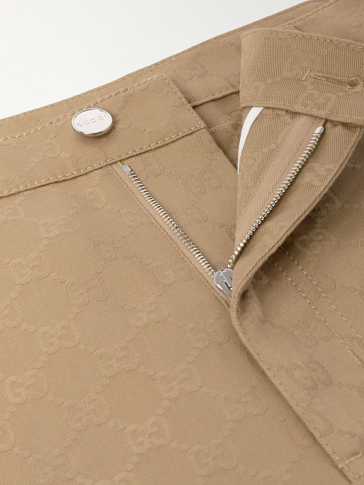 Straight-Leg Cotton Trousers Beige - 6