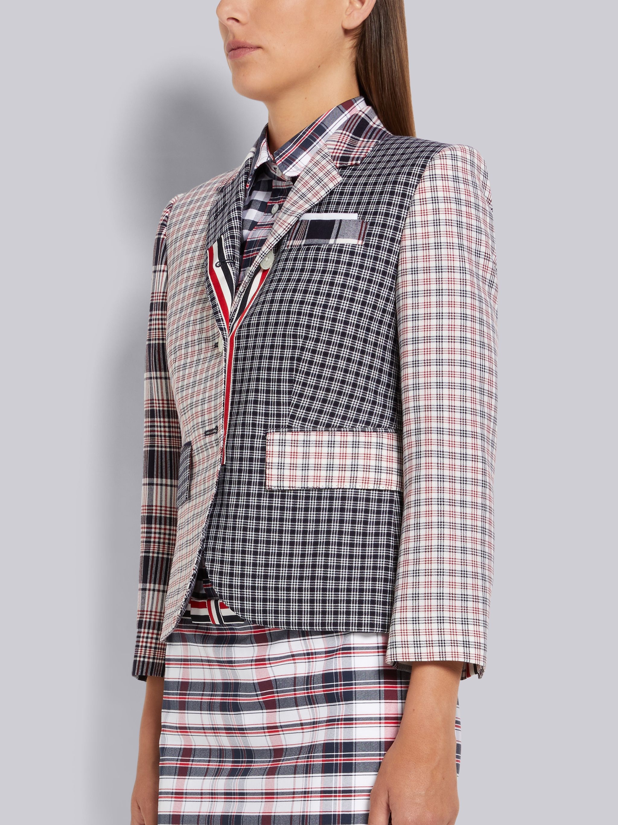 Multicolor Fun-Mix Micro 4-Bar Check and Hairline Madras Suiting High Armhole Jacket - 2