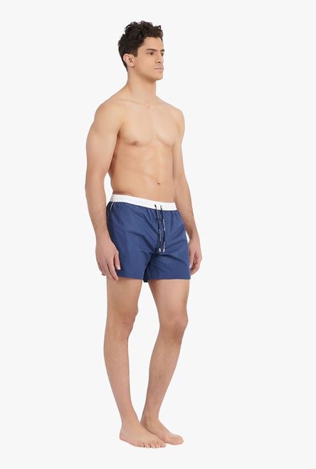 Navy blue swimsuit with white Balmain Paris logo print - 6