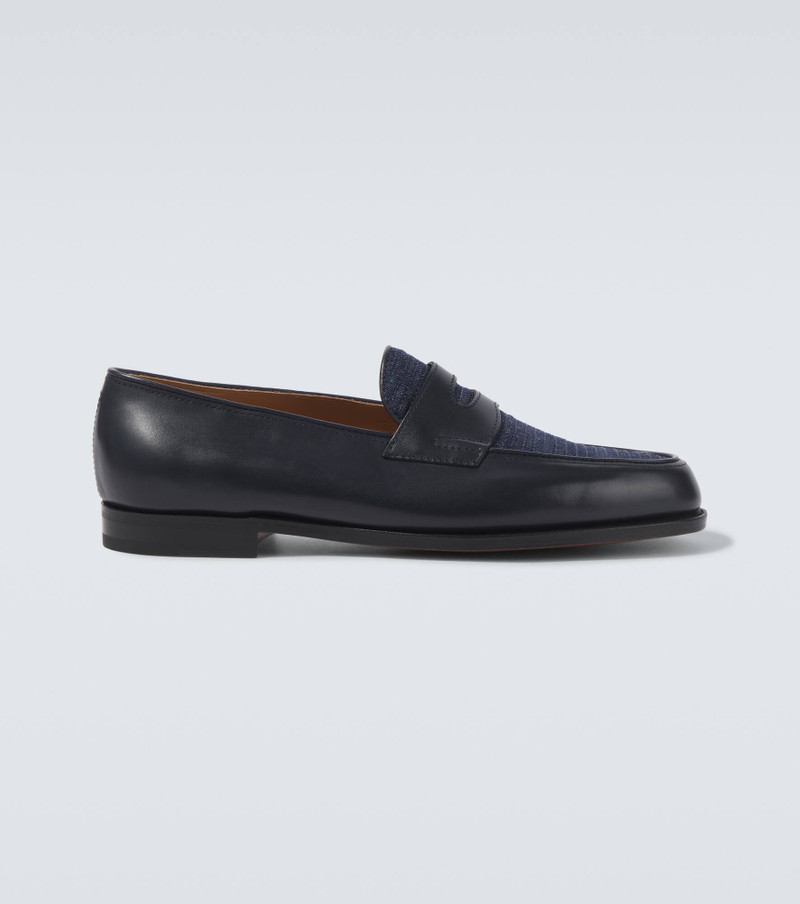 Lopez leather and denim penny loafers - 1