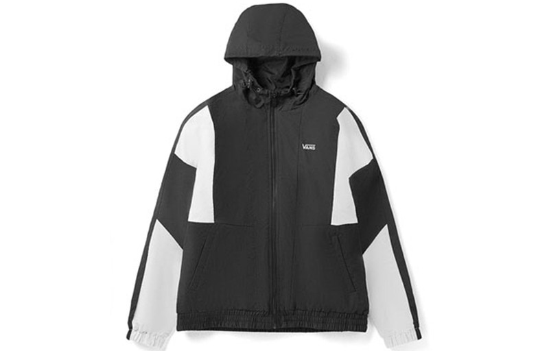 Vans Vans Contrast Color Stitching hooded track Jacket Couple Style Black VN0A48CJBLK outlook