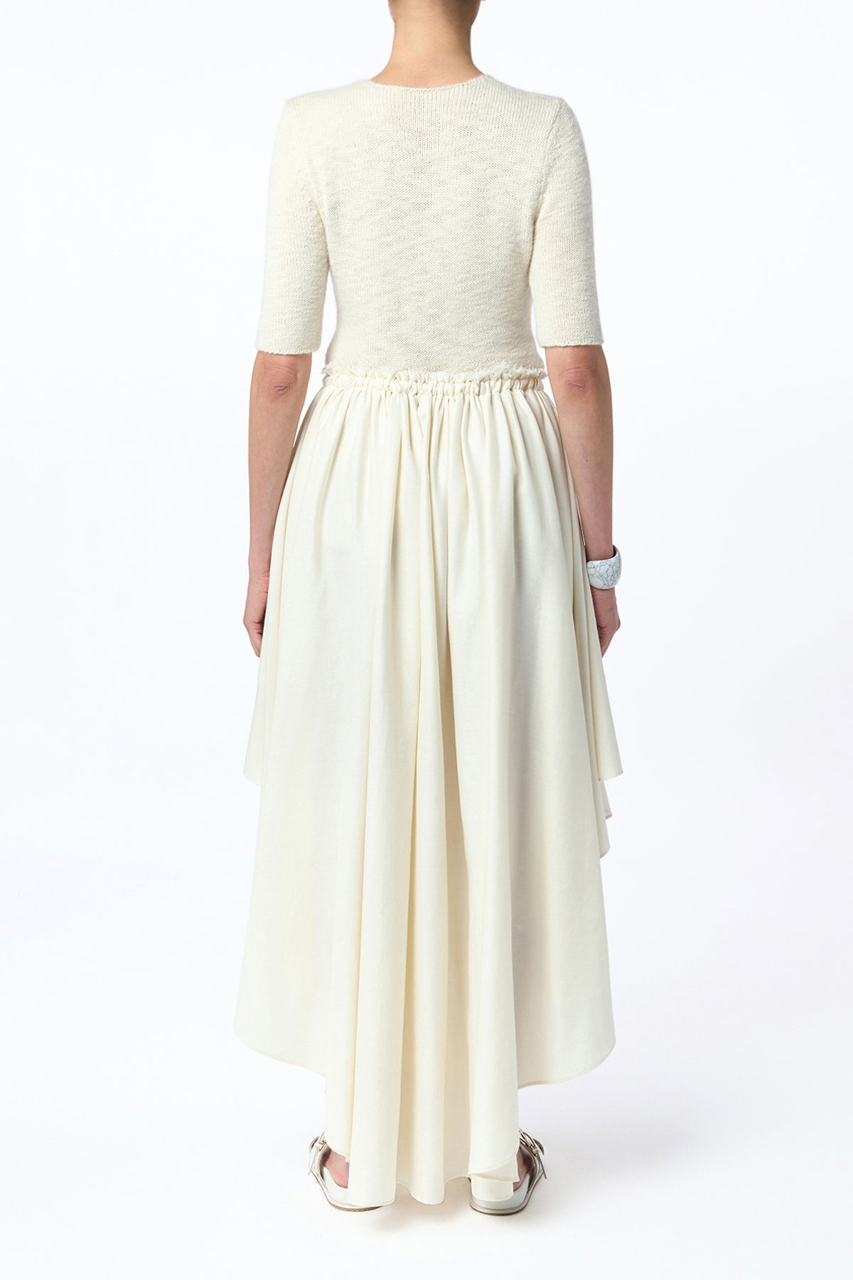 Dea Pleated Maxi Skirt in Ivory Virgin Wool Silk Linen - 5