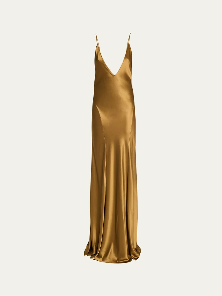 Satin Drop Waist Gown - 1