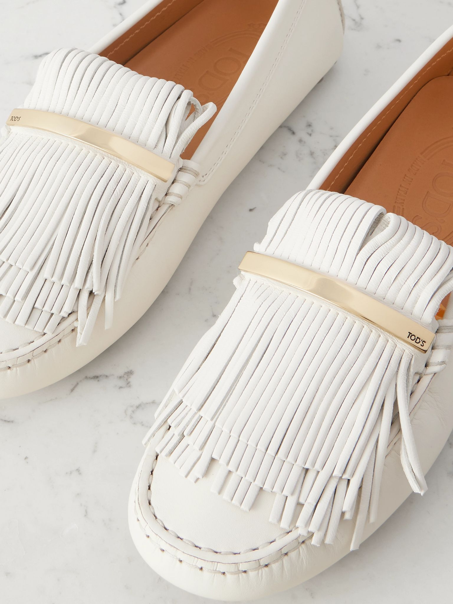 Gommino embellished fringed leather loafers Off-white - 4