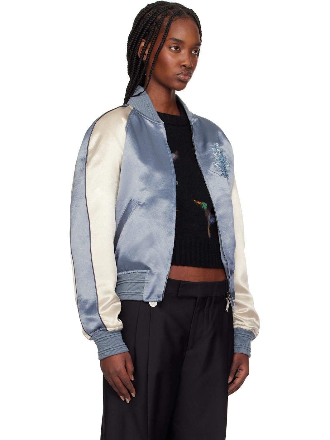 Blue & Off-White EKD Satin Bomber Jacket - 2