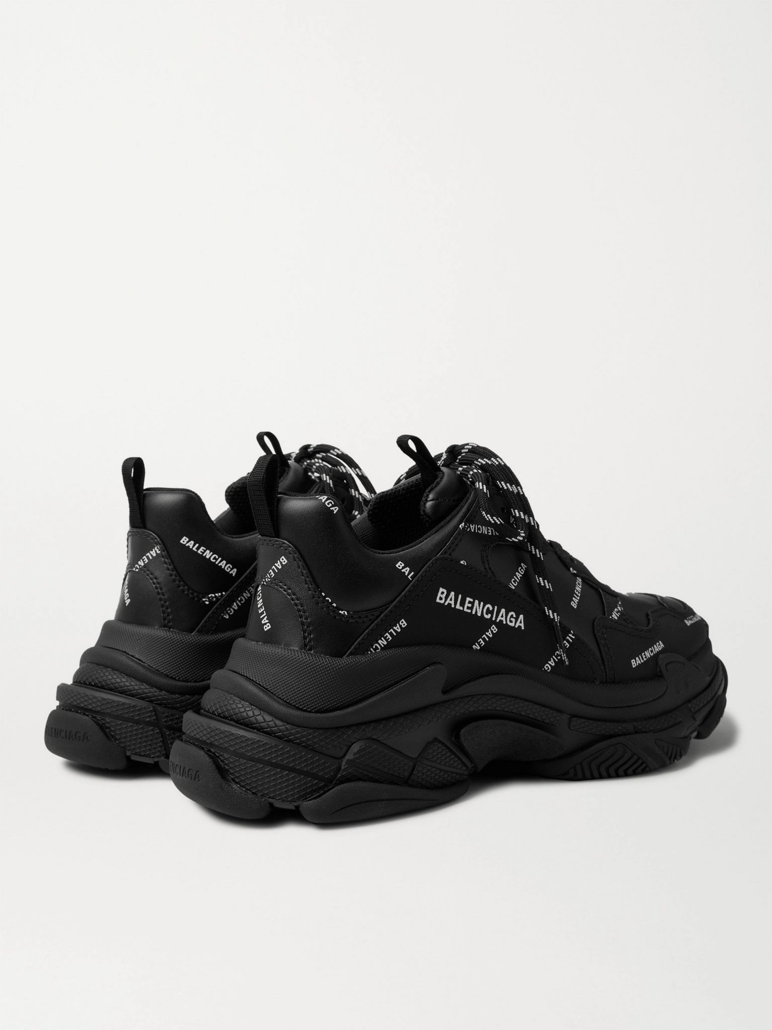 Triple S Logo-Print Faux Leather Sneakers Black - 5