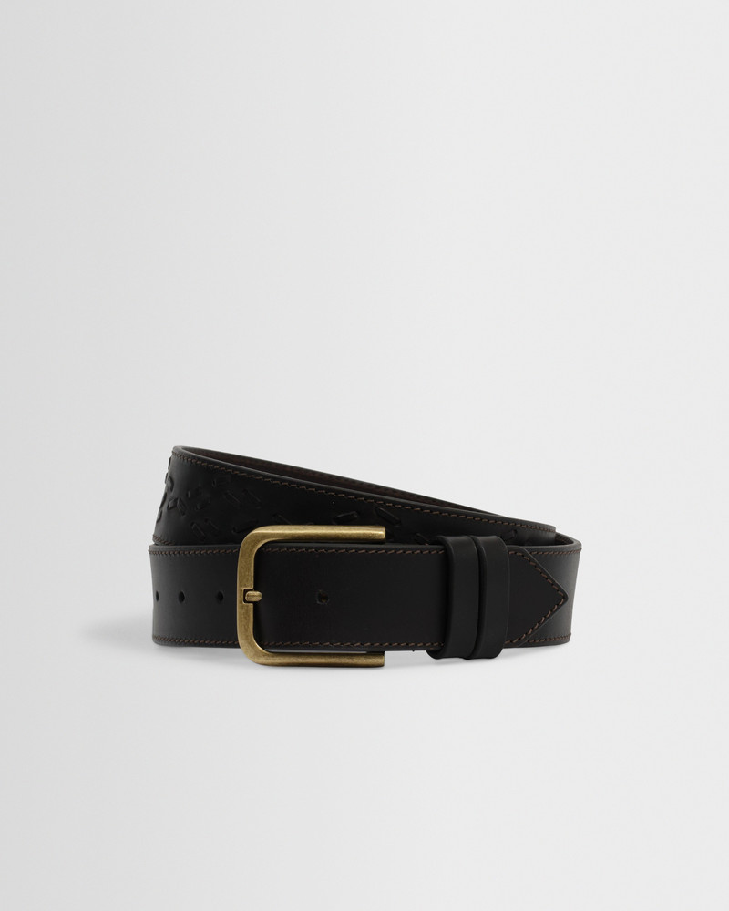 Paton - Dark Brown Embroidered Leather Belt 1