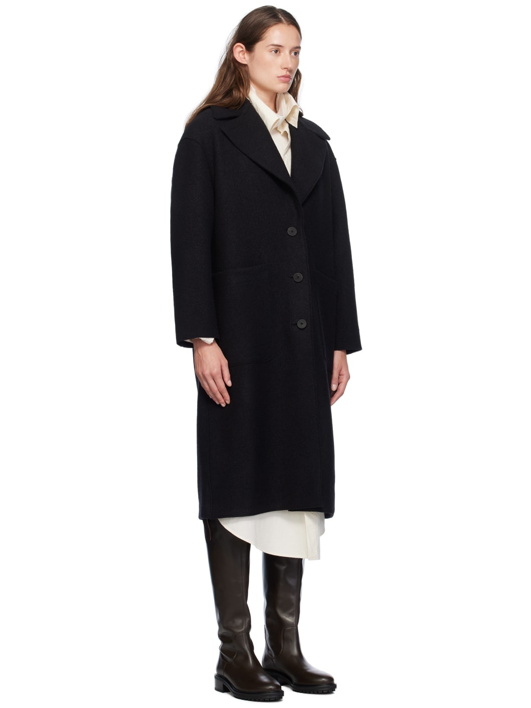 Black Boiled Wool Greatcoat - 2