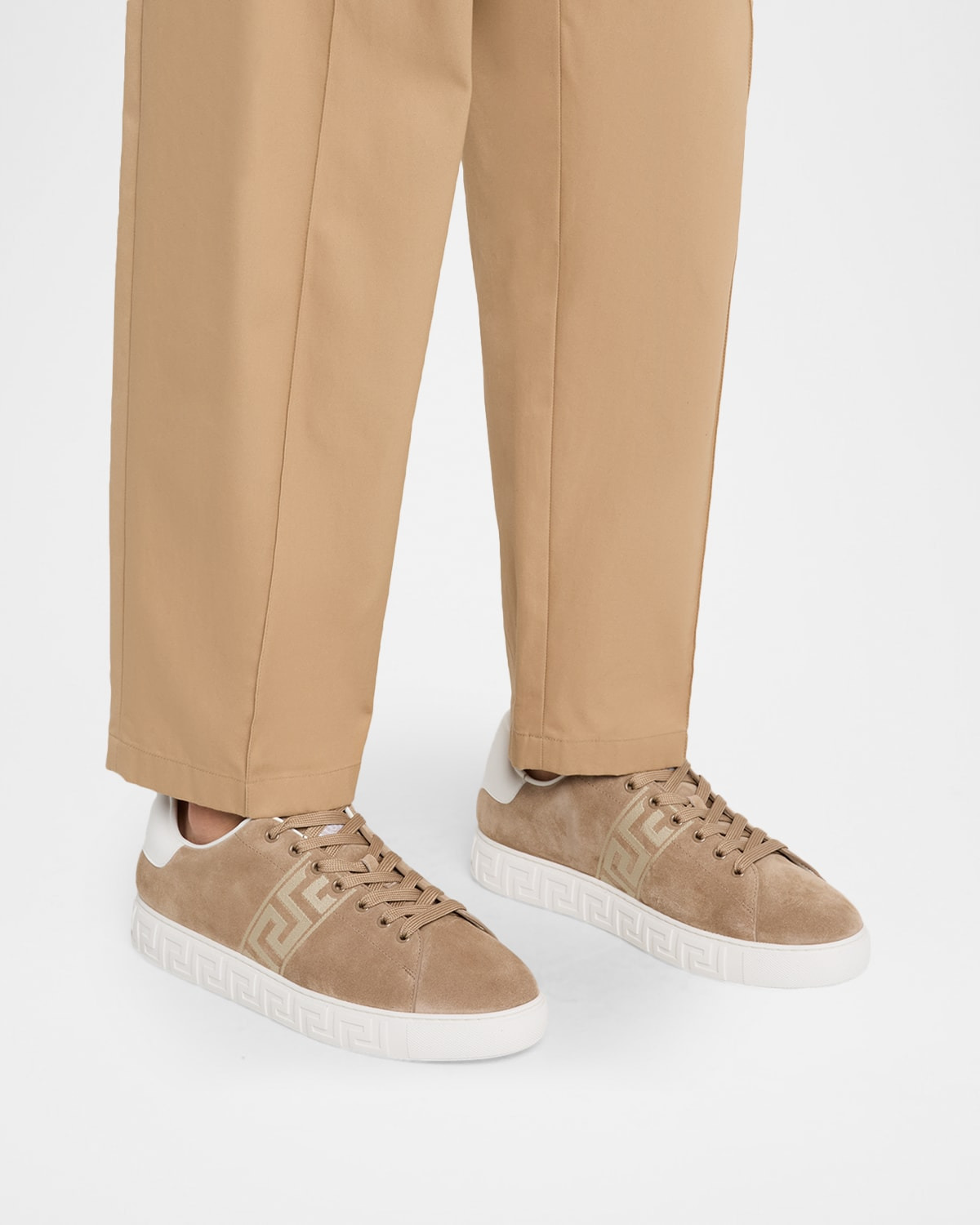 Men's La Greca Greek Key Suede Low-Top Sneakers - 2