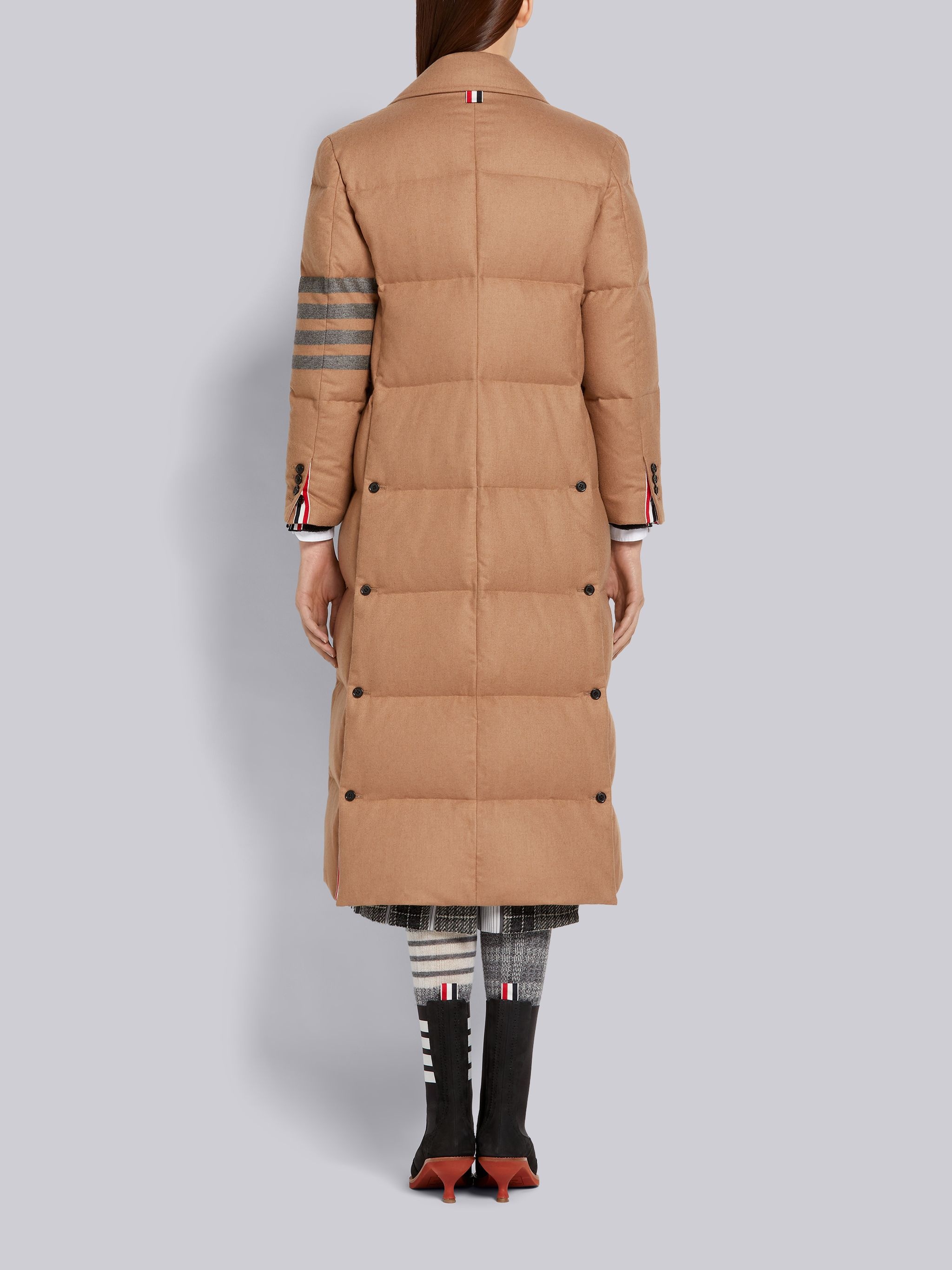 Down-Filled Jacket Weight Camel Hair 4-Bar Wide Lapel Trouser Length Double Breasted Overcoat - 3