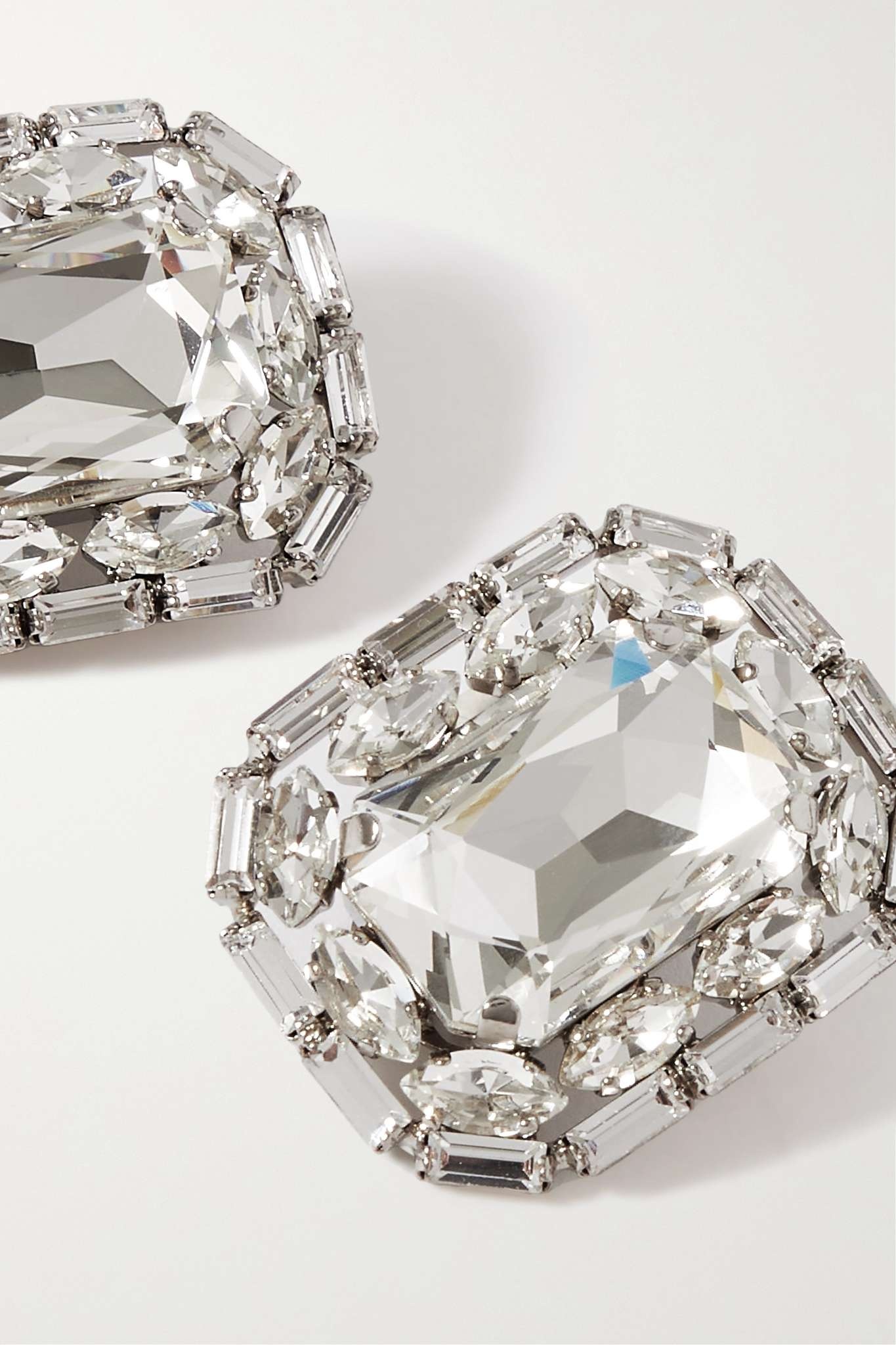 Oversized silver-tone crystal clip earrings - 4