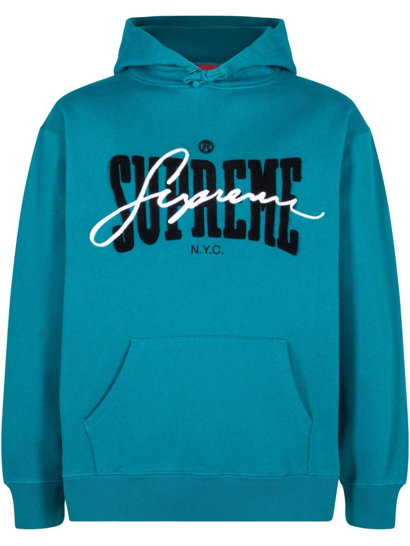 "SS 22 Dark Teal" chenille-embroidered hoodie 1