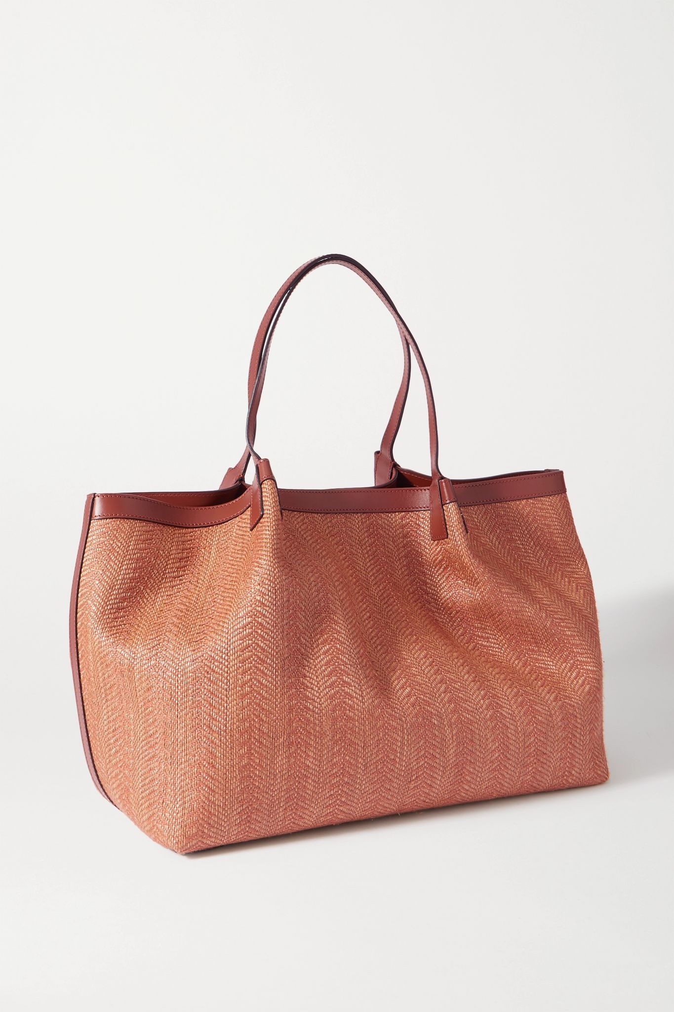 Secret medium leather-trimmed woven raffia tote - 3