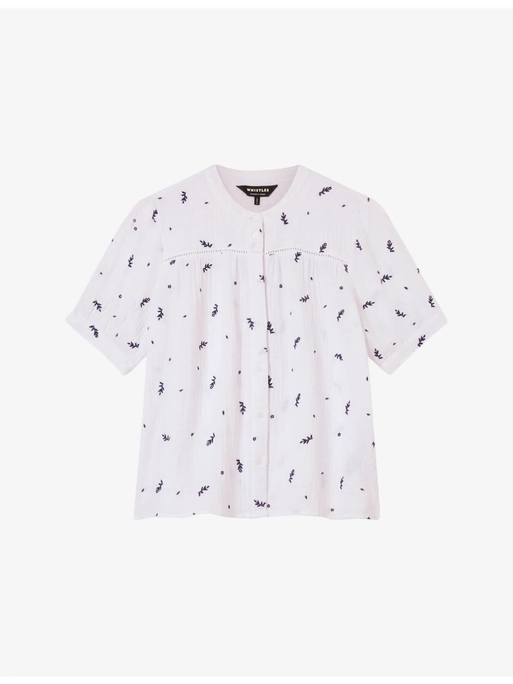 Frill Floral-Embroidered Cotton Top - 1