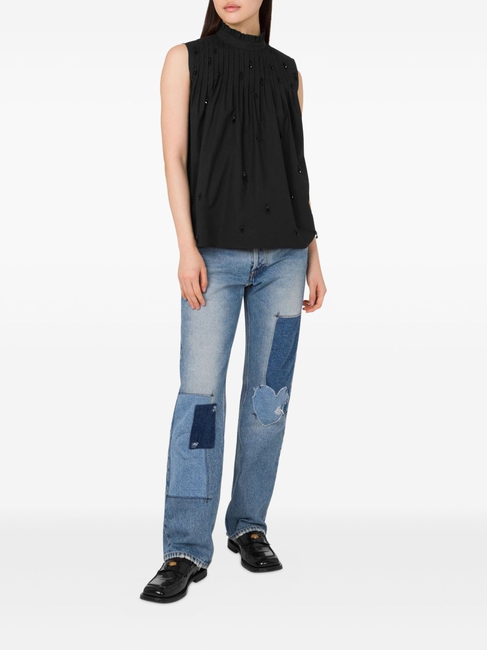embroidered poplin top - 2