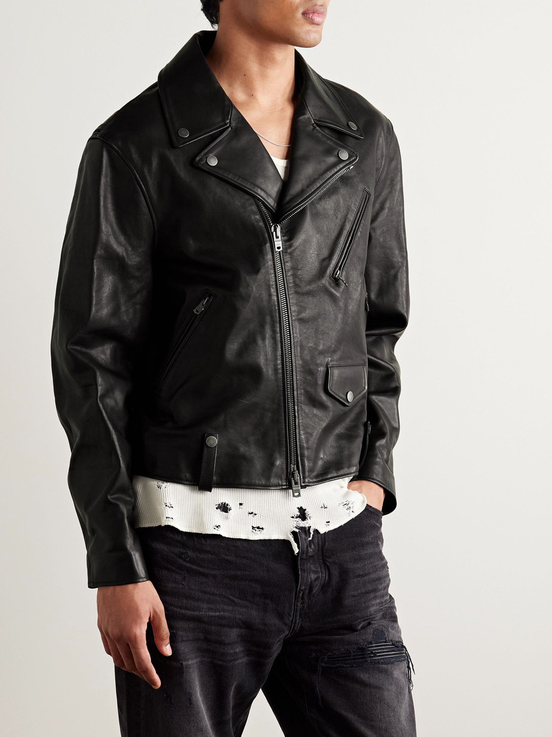 Hollywood Cropped Logo-Appliquéd Leather Biker Jacket Black 3