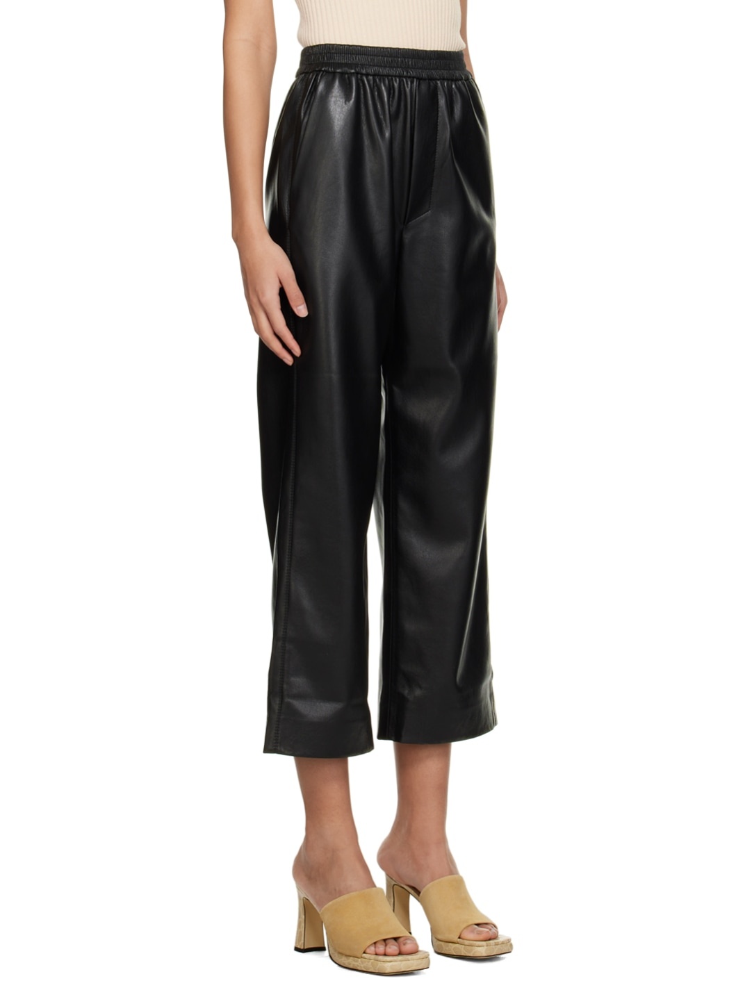 Black Odessa Vegan Leather Trousers - 2