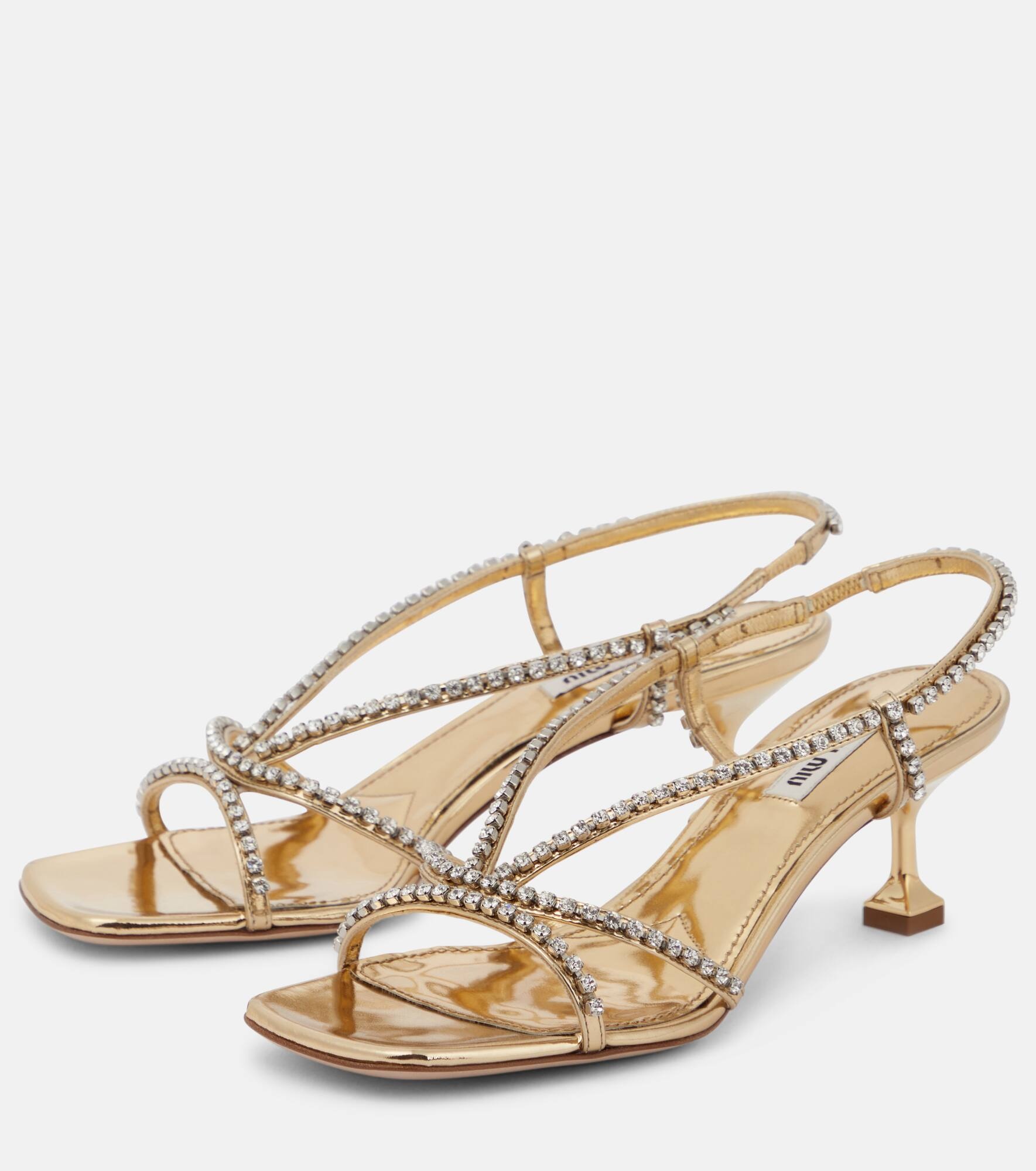 Embellished metallic leather sandals - 5