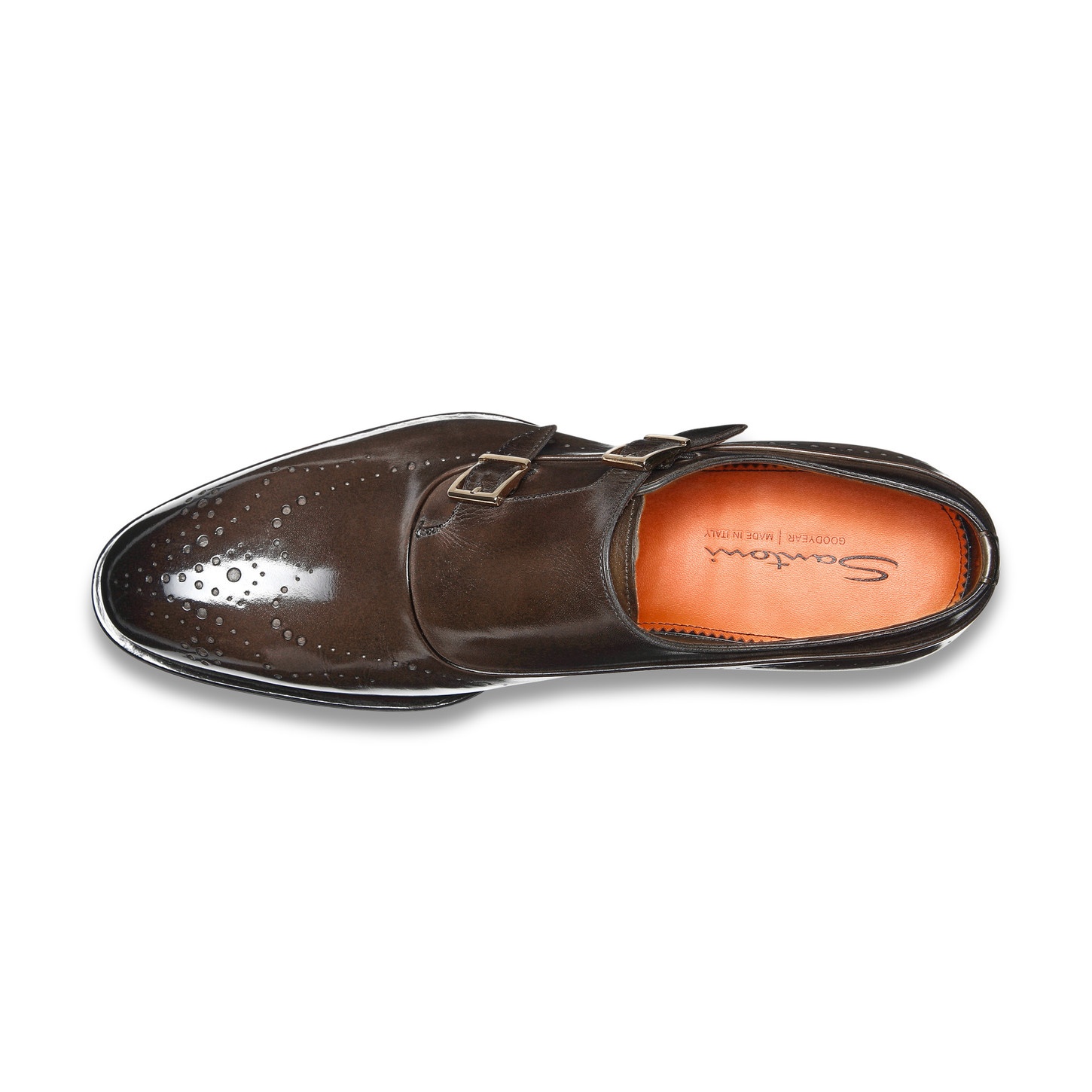 Men's brown leather double-buckle brogue shoe - 5