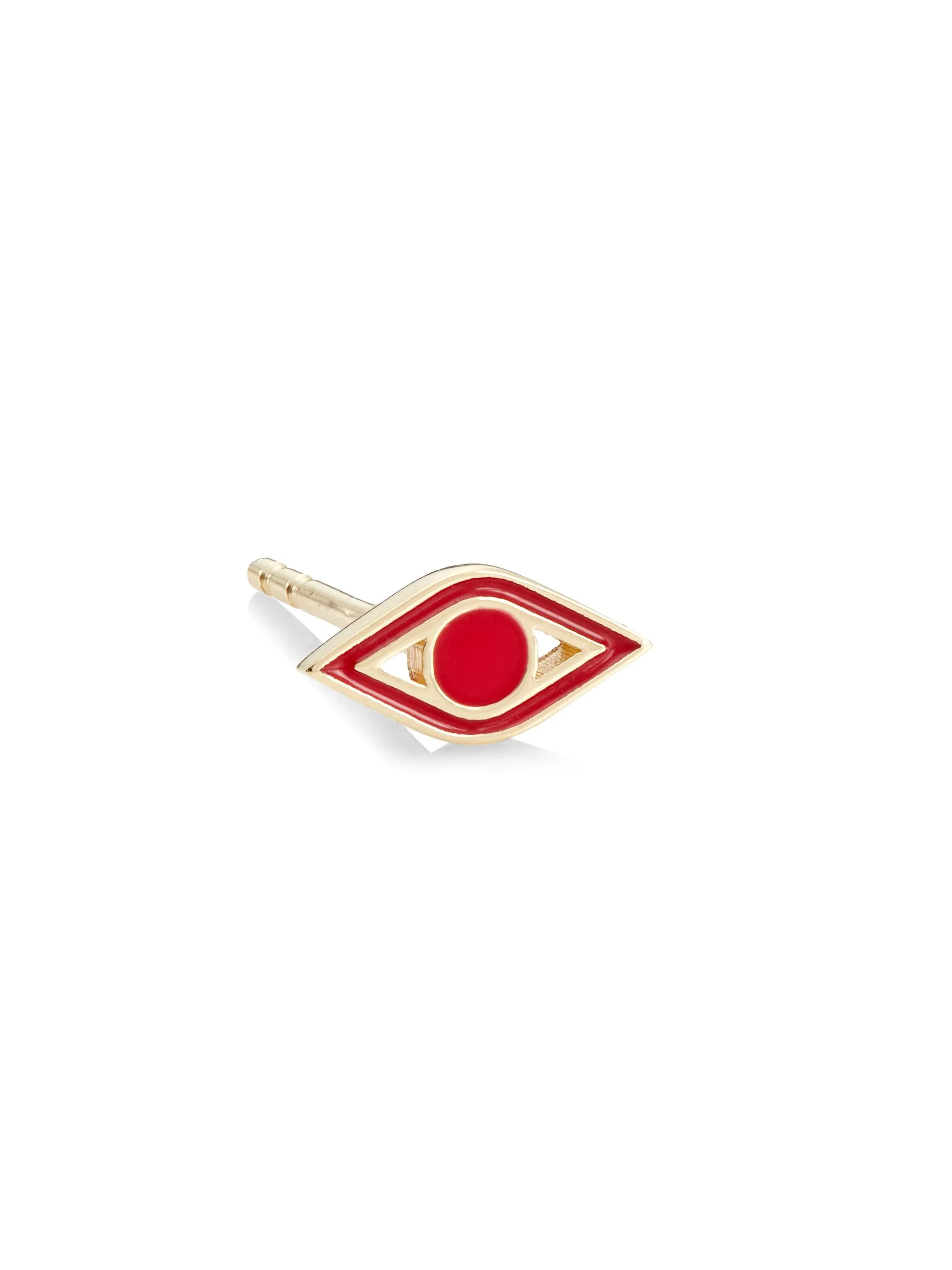 Women's 14K Yellow Gold & Enamel Mini Evil Eye Stud Earring - Red - 1