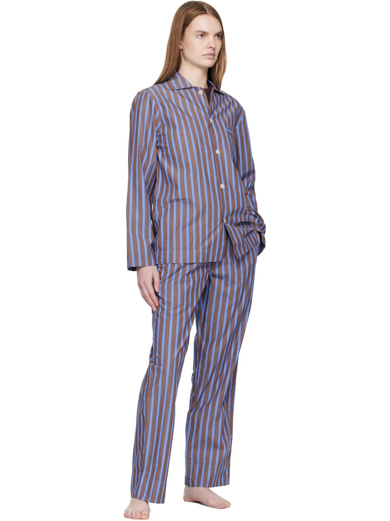 TEKLA Brown & Blue Poplin Long-Sleeved Pyjama Shirt outlook