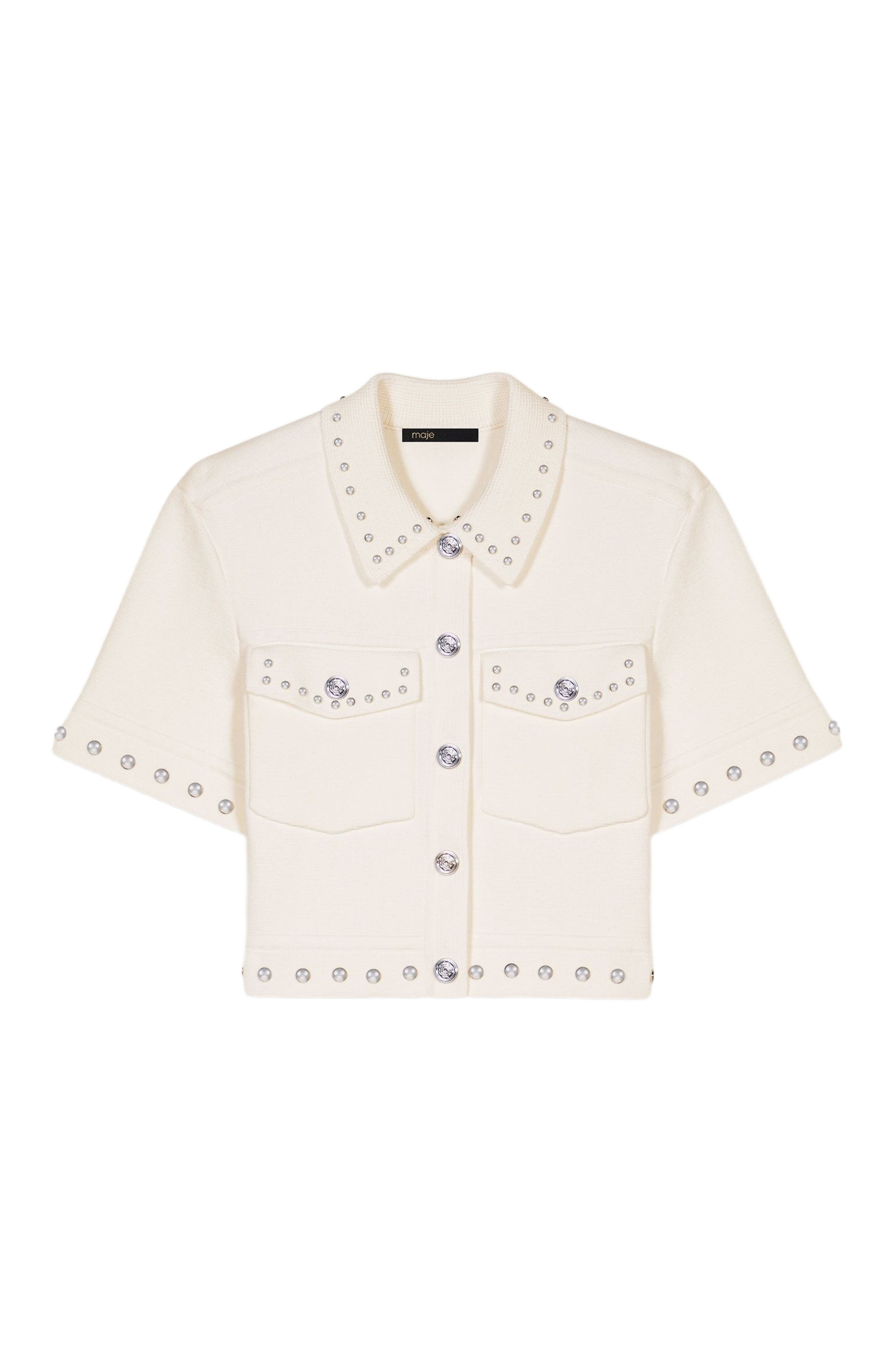 maje Studded cropped cardigan in Ecru at Nordstrom - 1